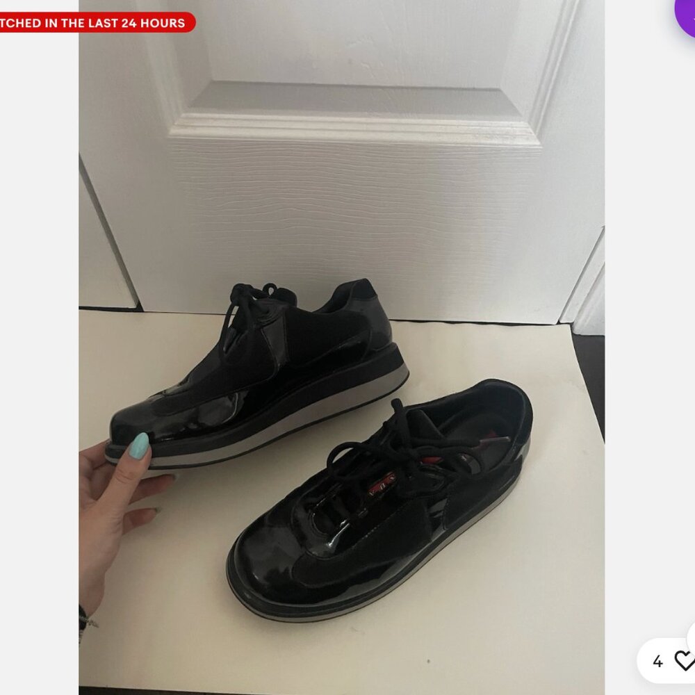 Prada Black Leather Sneakers Size 37.5 Platform - Picture 1 of 8